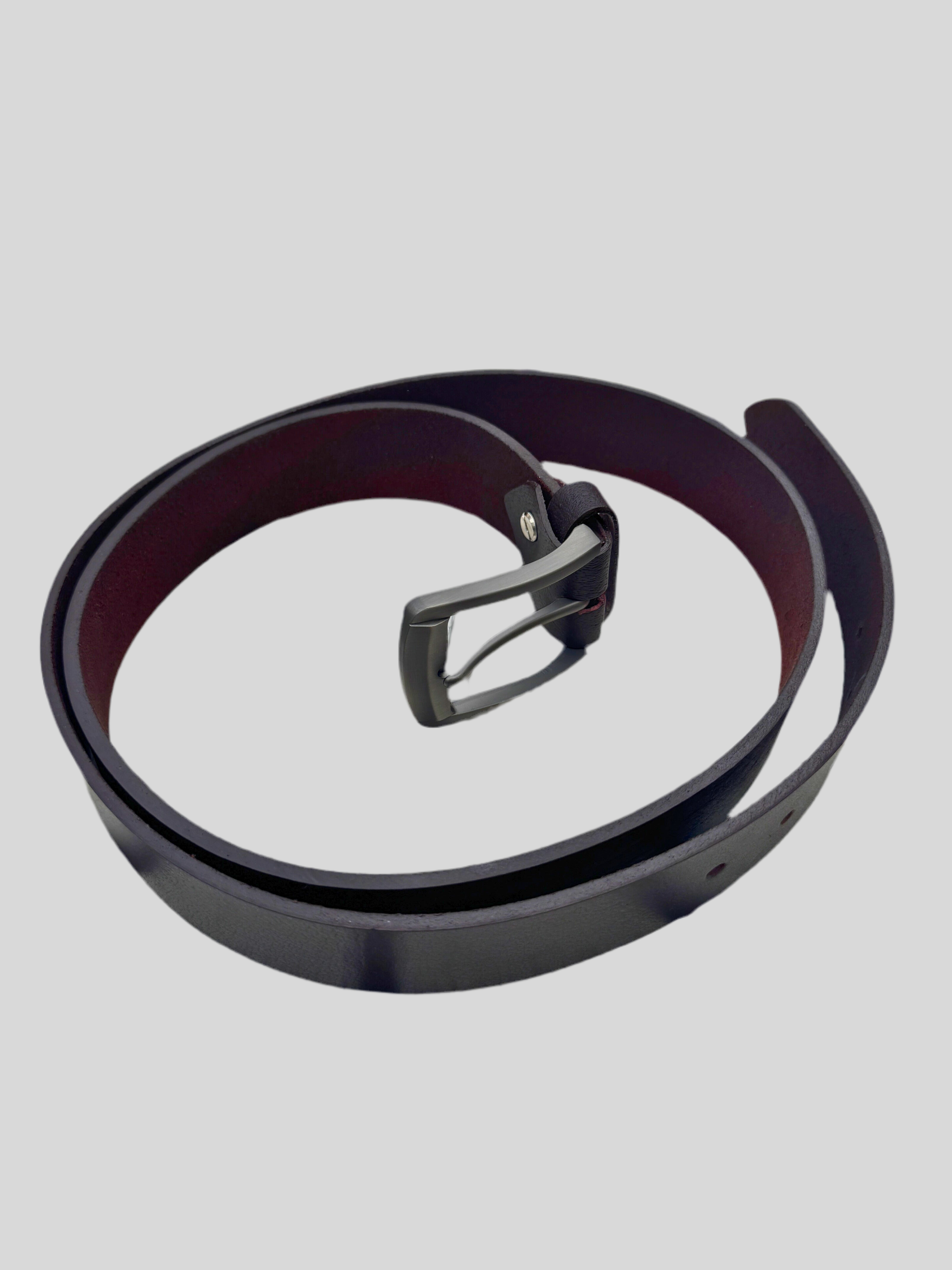 Premium Full-Grain Leather Belt – Dark Brown with Brushed Metal Buckle