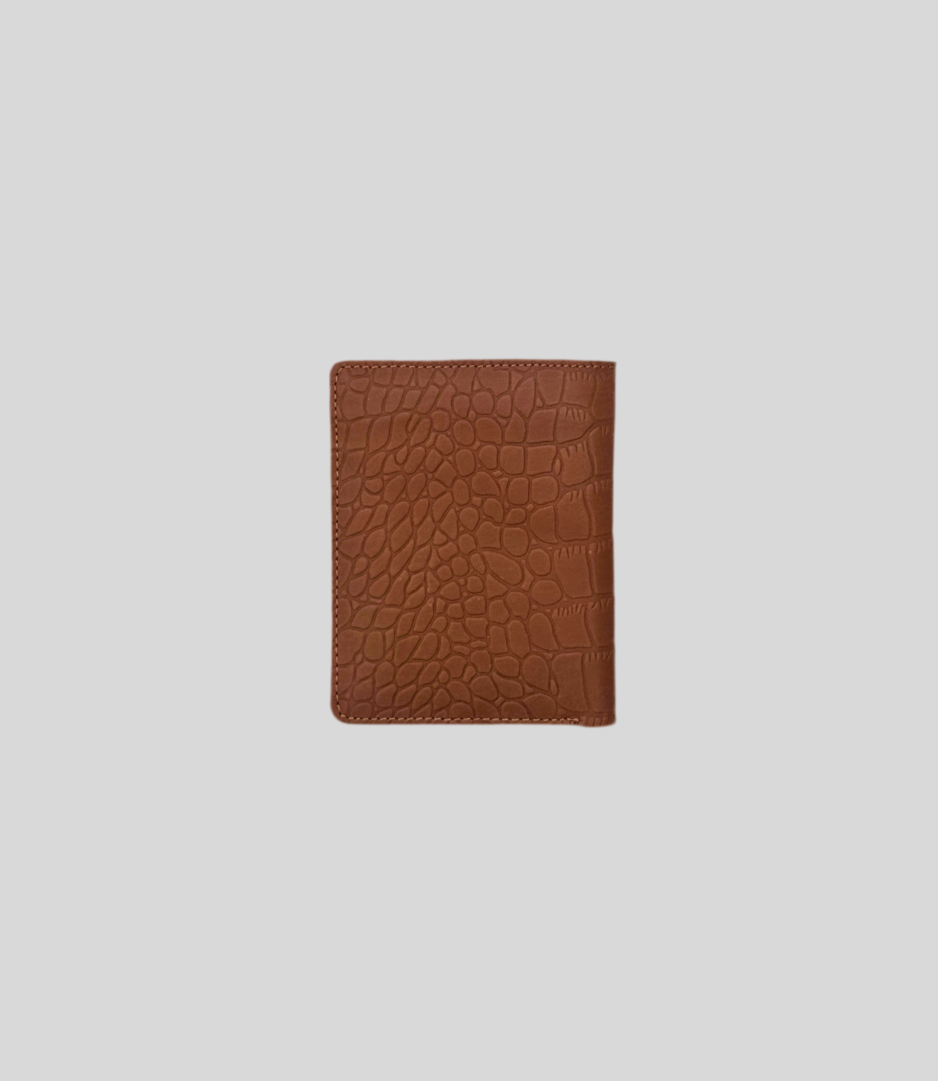 Tan Crocodile-Embossed Leather Bifold Wallet with Zipper & ID Window
