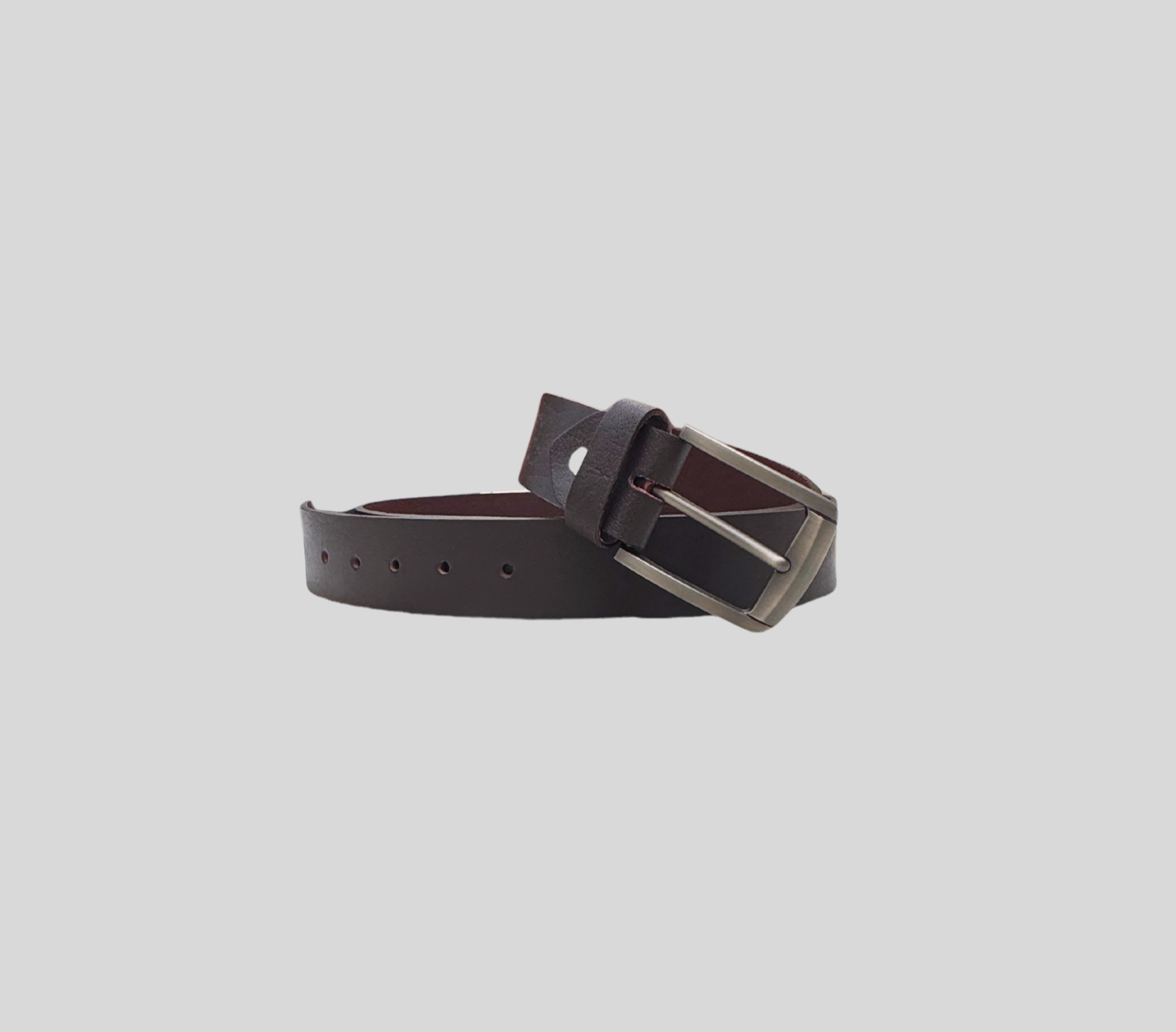 Premium Full-Grain Leather Belt – Dark Brown with Brushed Metal Buckle