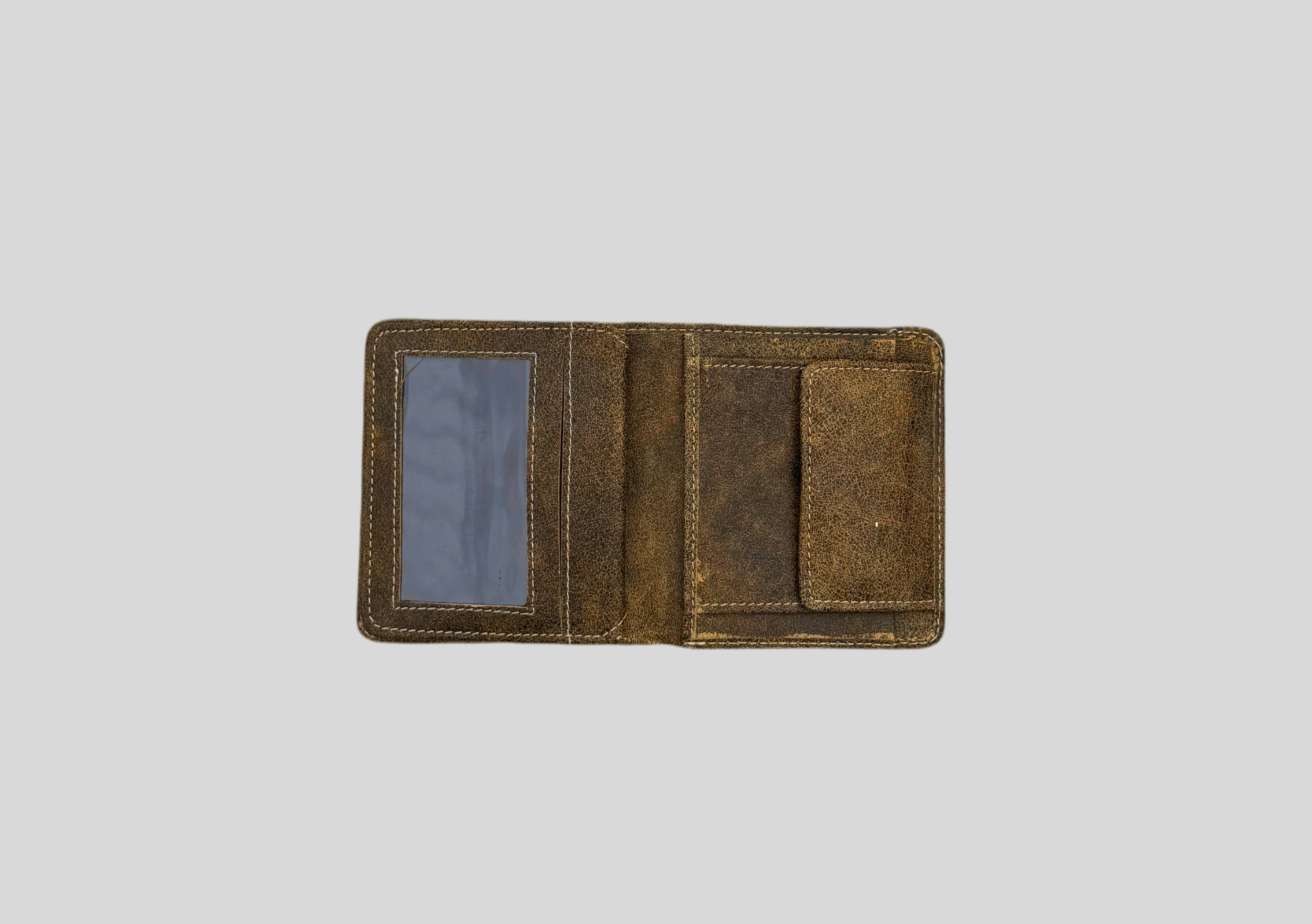 Vintage Distressed Leather Bifold Wallet with Coin Pocket