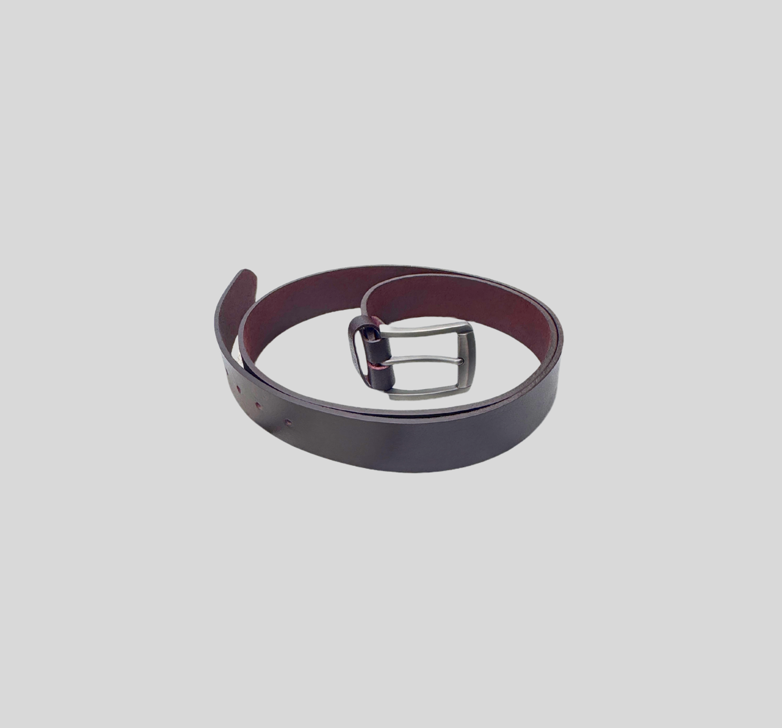 Premium Full-Grain Leather Belt – Dark Brown with Brushed Metal Buckle