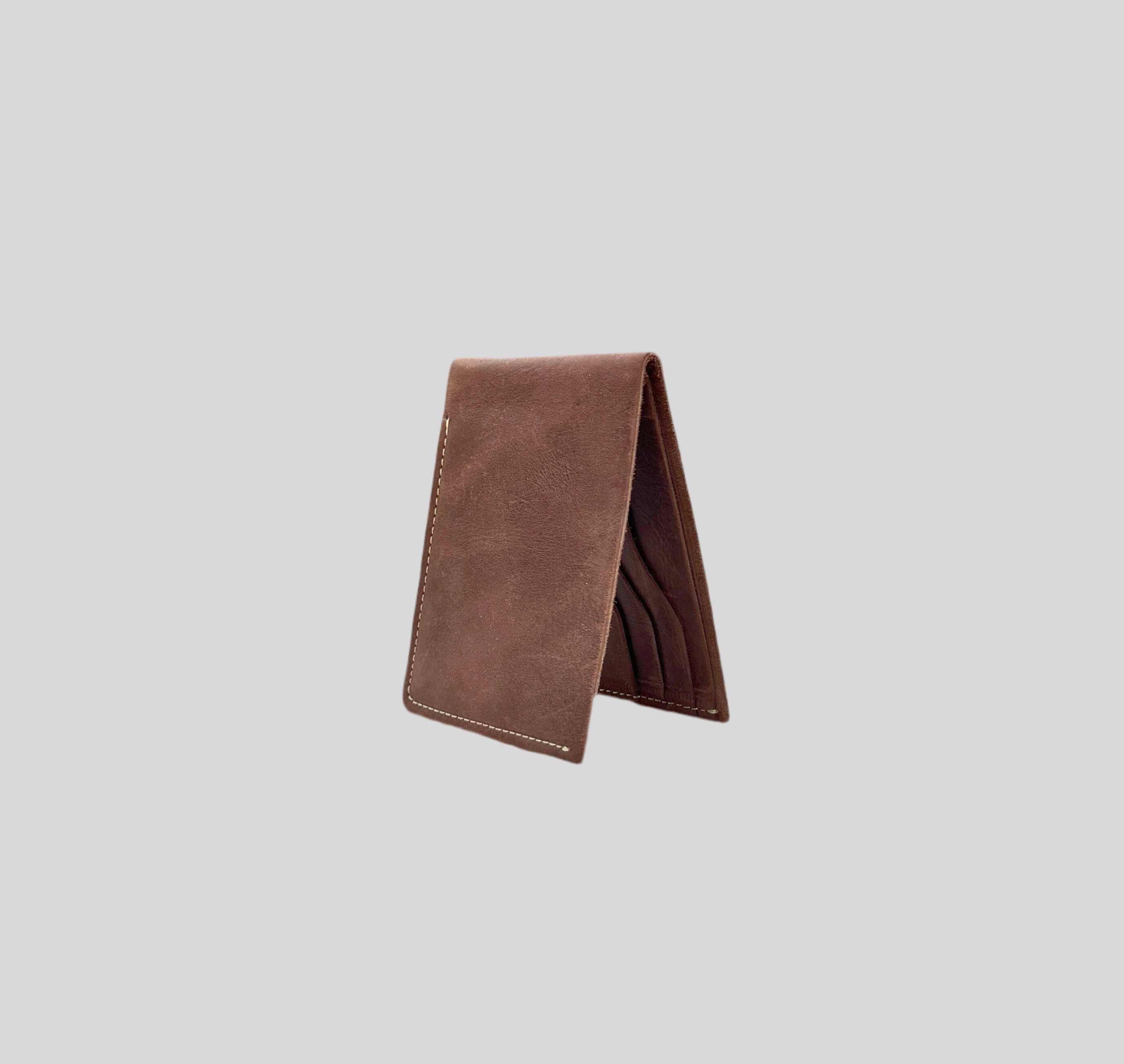 Dark Rustic Brown Distressed Leather Slim Bifold Wallet