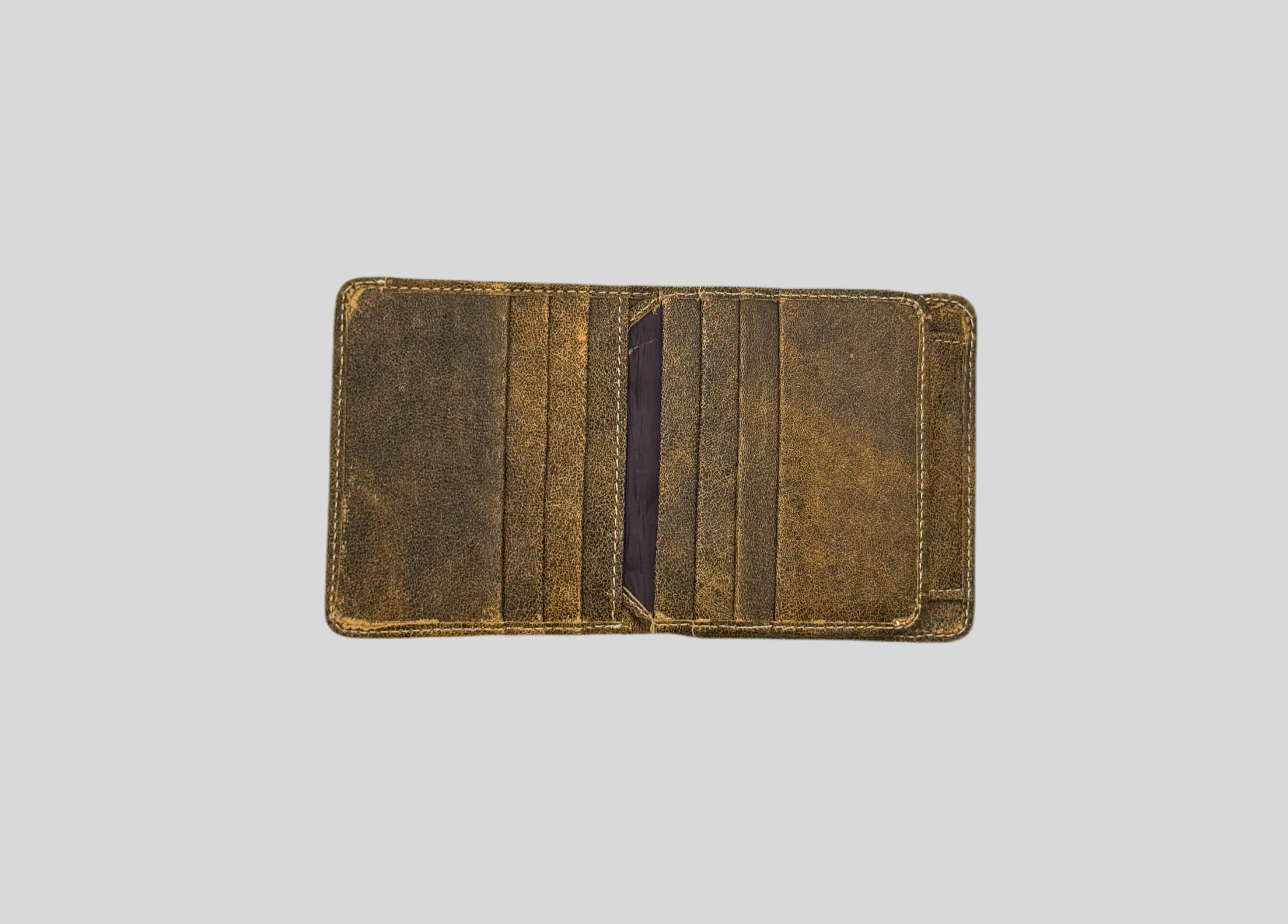 Vintage Distressed Leather Bifold Wallet with Coin Pocket