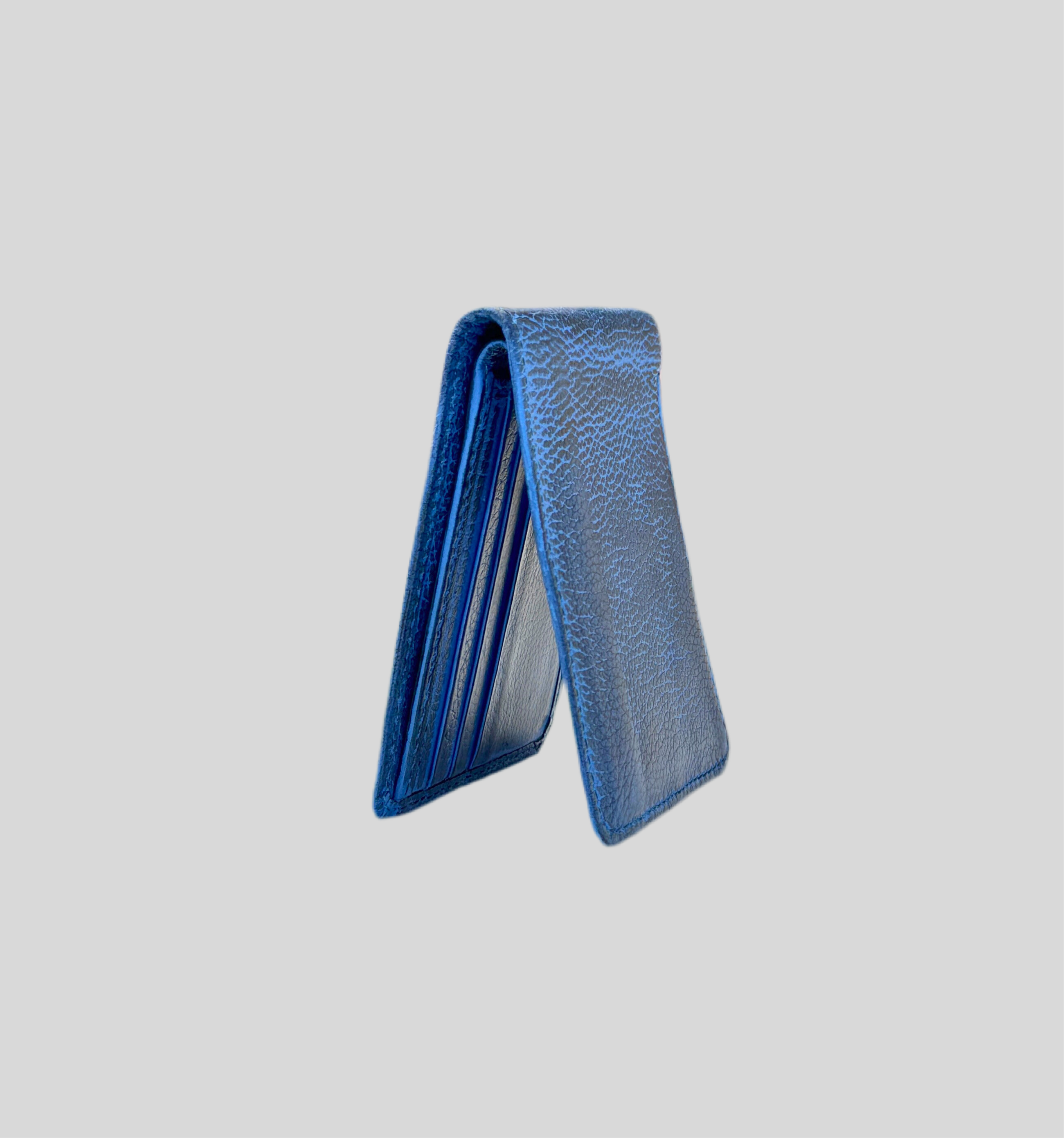 Cobalt Blue Distressed Leather Slim Bifold Wallet