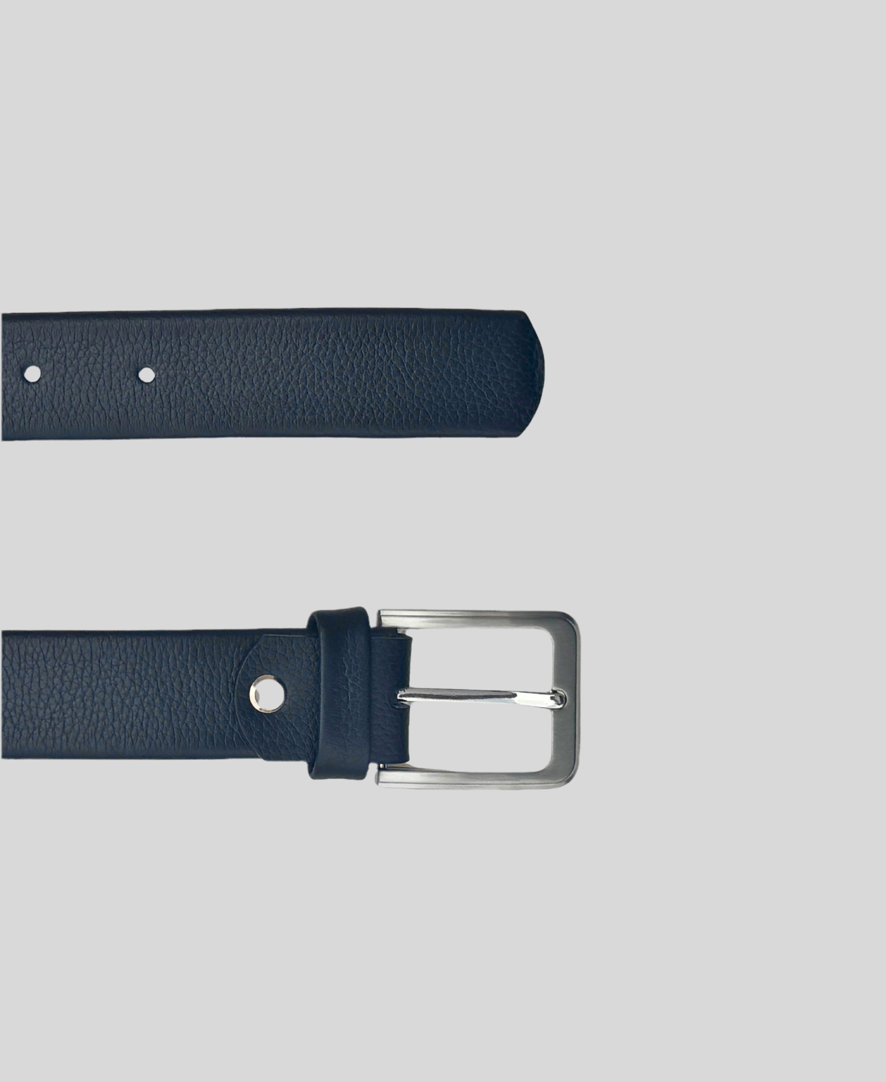 Premium Full-Grain Leather Belt – Black with Brushed Silver Buckle