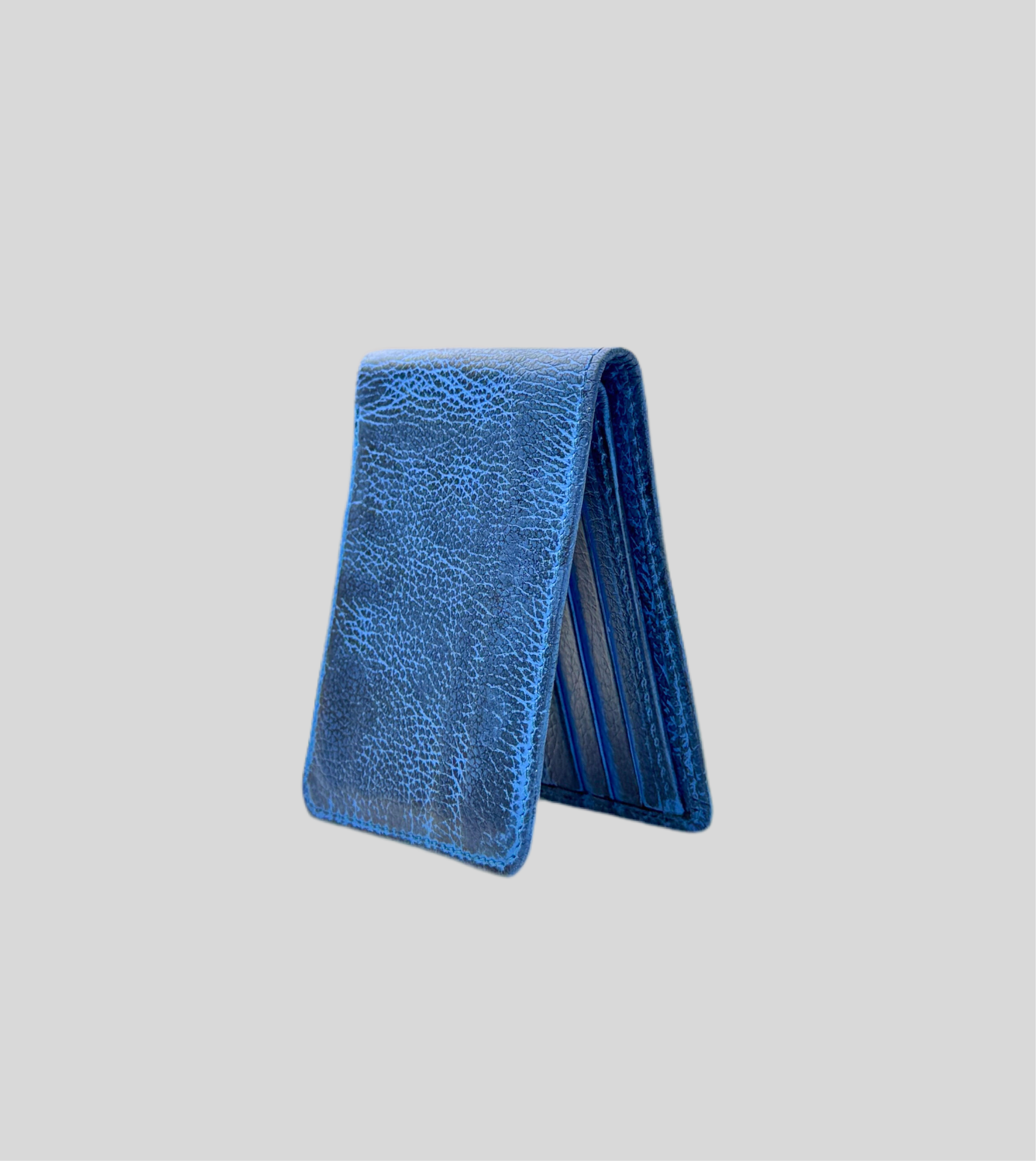 Cobalt Blue Distressed Leather Slim Bifold Wallet