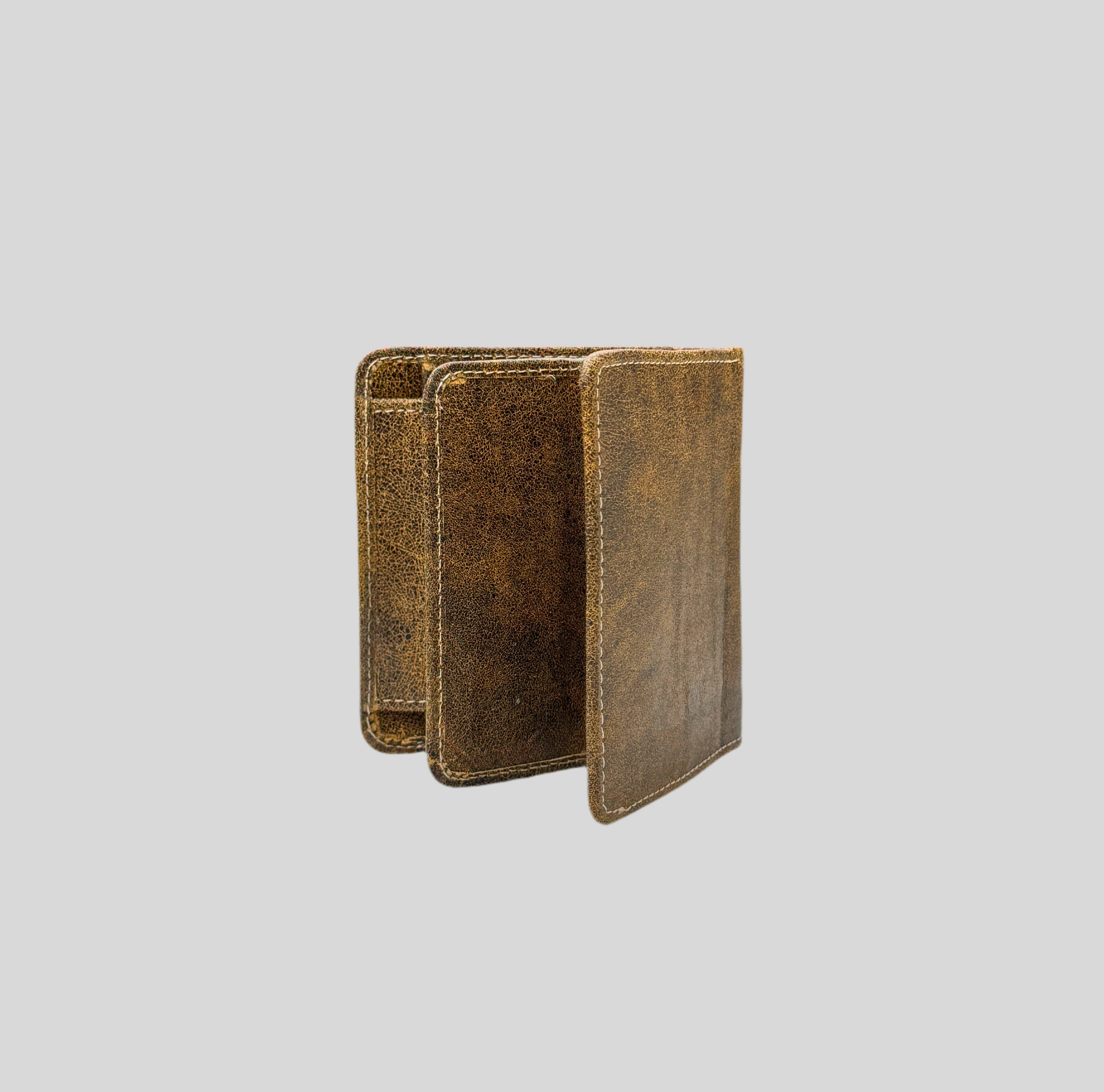 Vintage Distressed Leather Bifold Wallet with Coin Pocket
