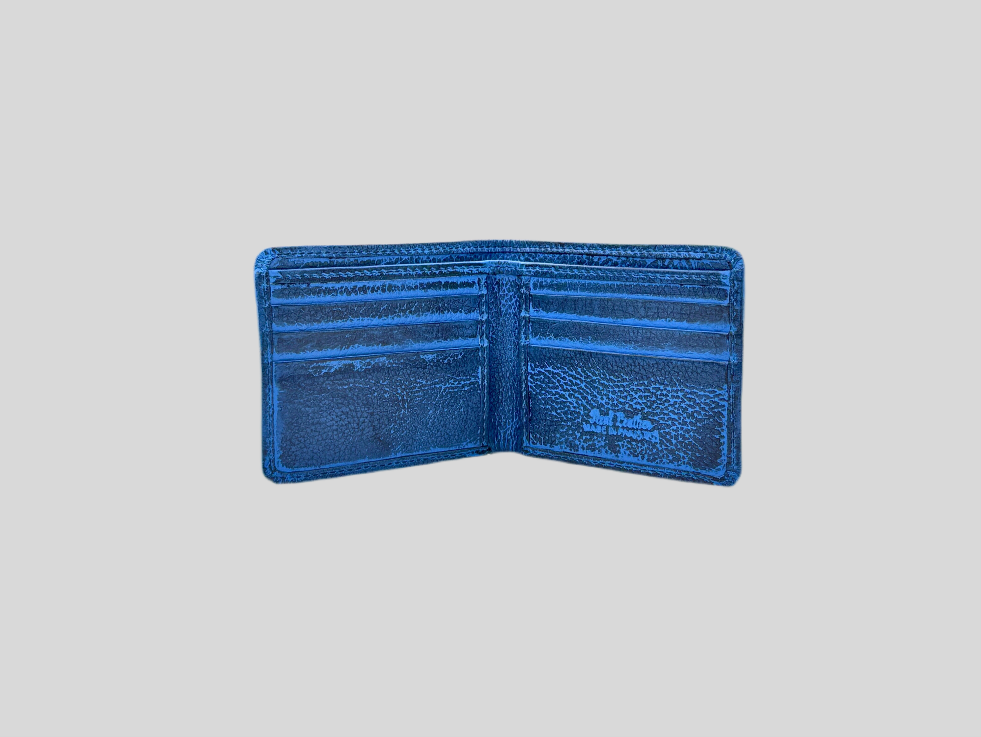 Cobalt Blue Distressed Leather Slim Bifold Wallet