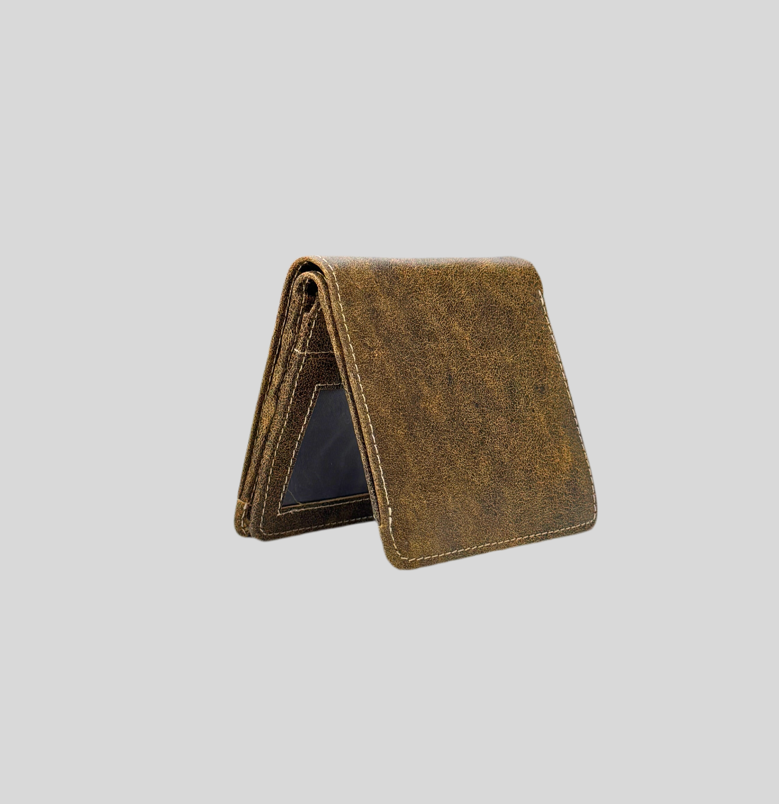 Vintage Distressed Leather Bifold Wallet with Coin Pocket