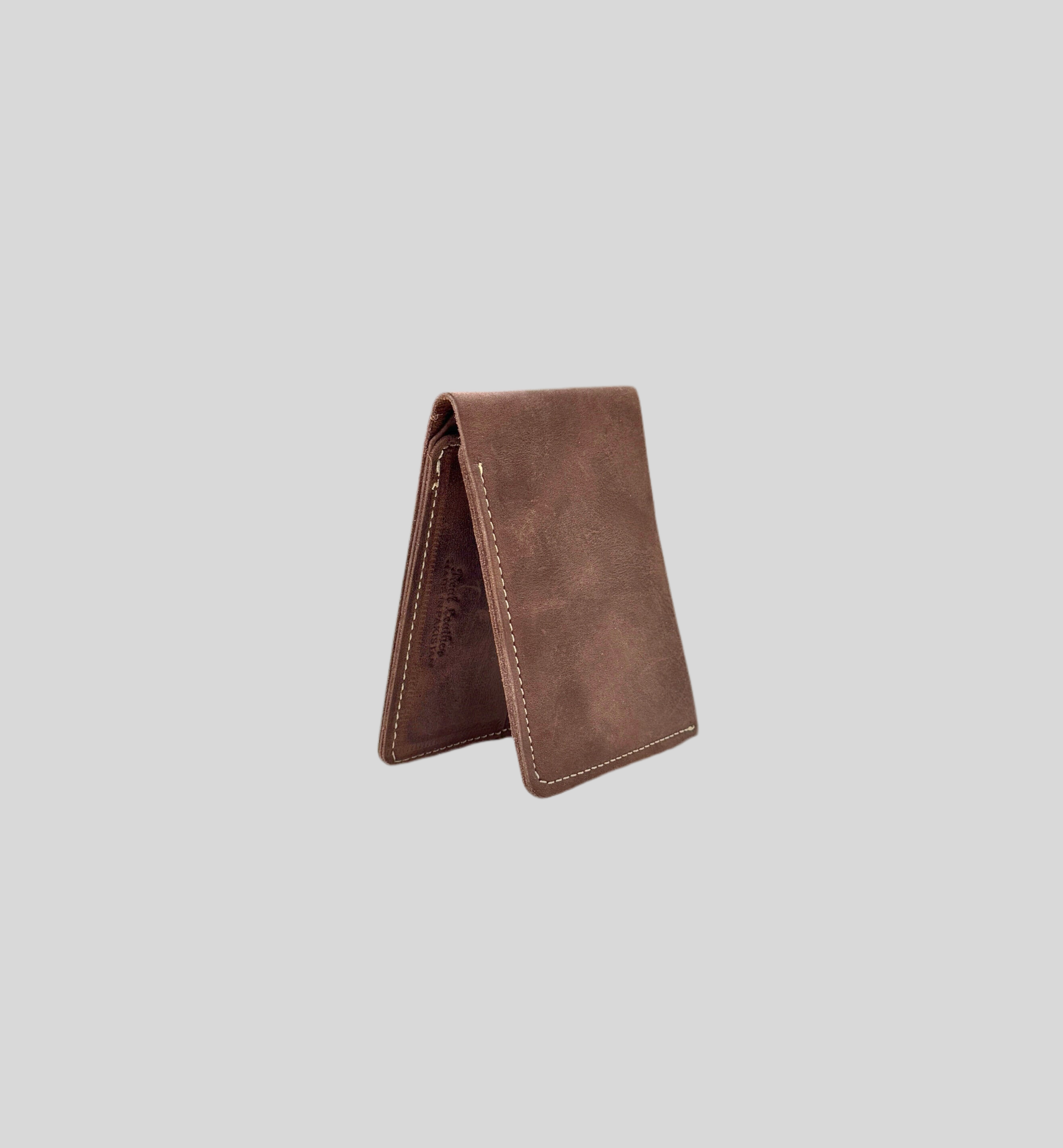 Dark Rustic Brown Distressed Leather Slim Bifold Wallet