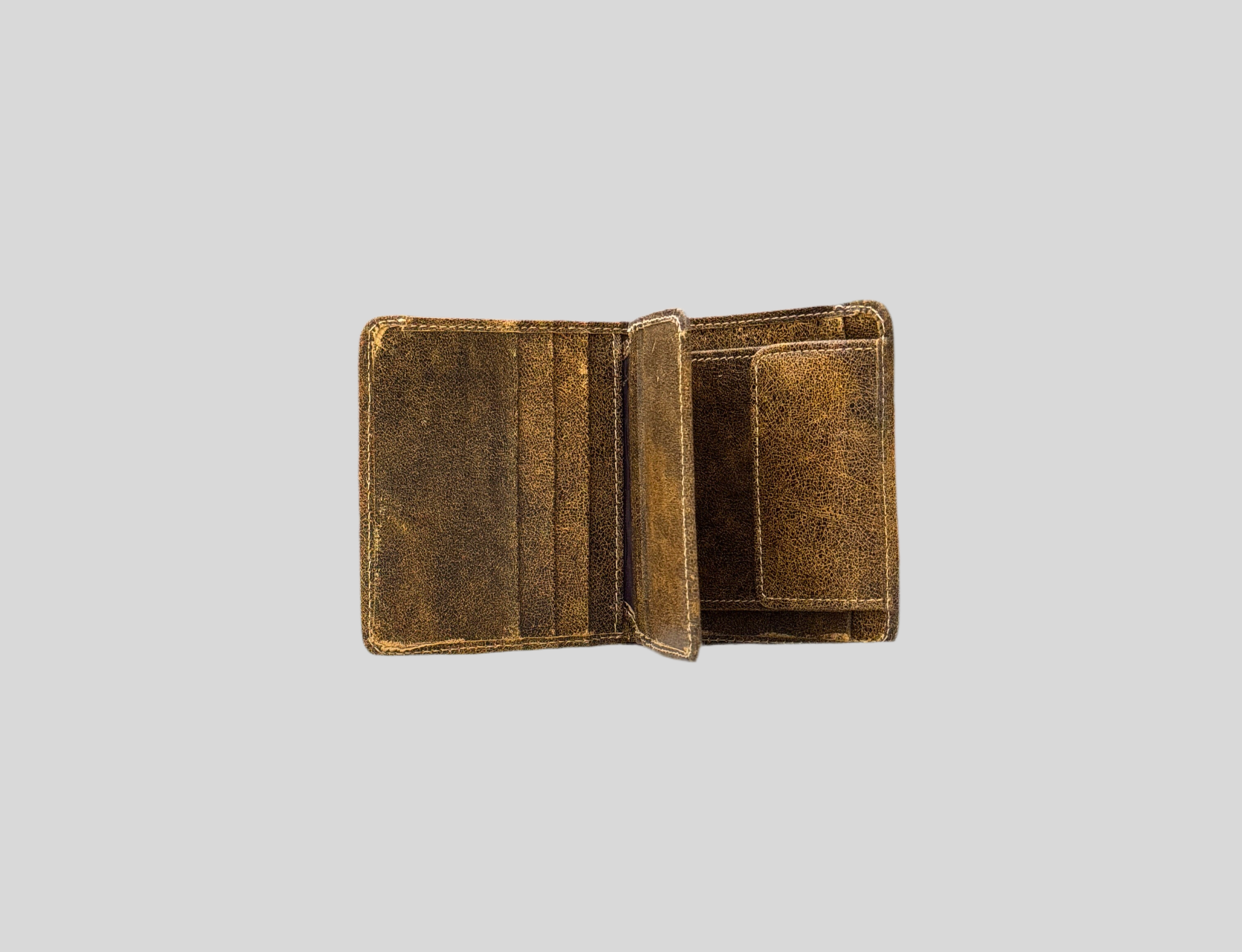 Vintage Distressed Leather Bifold Wallet with Coin Pocket