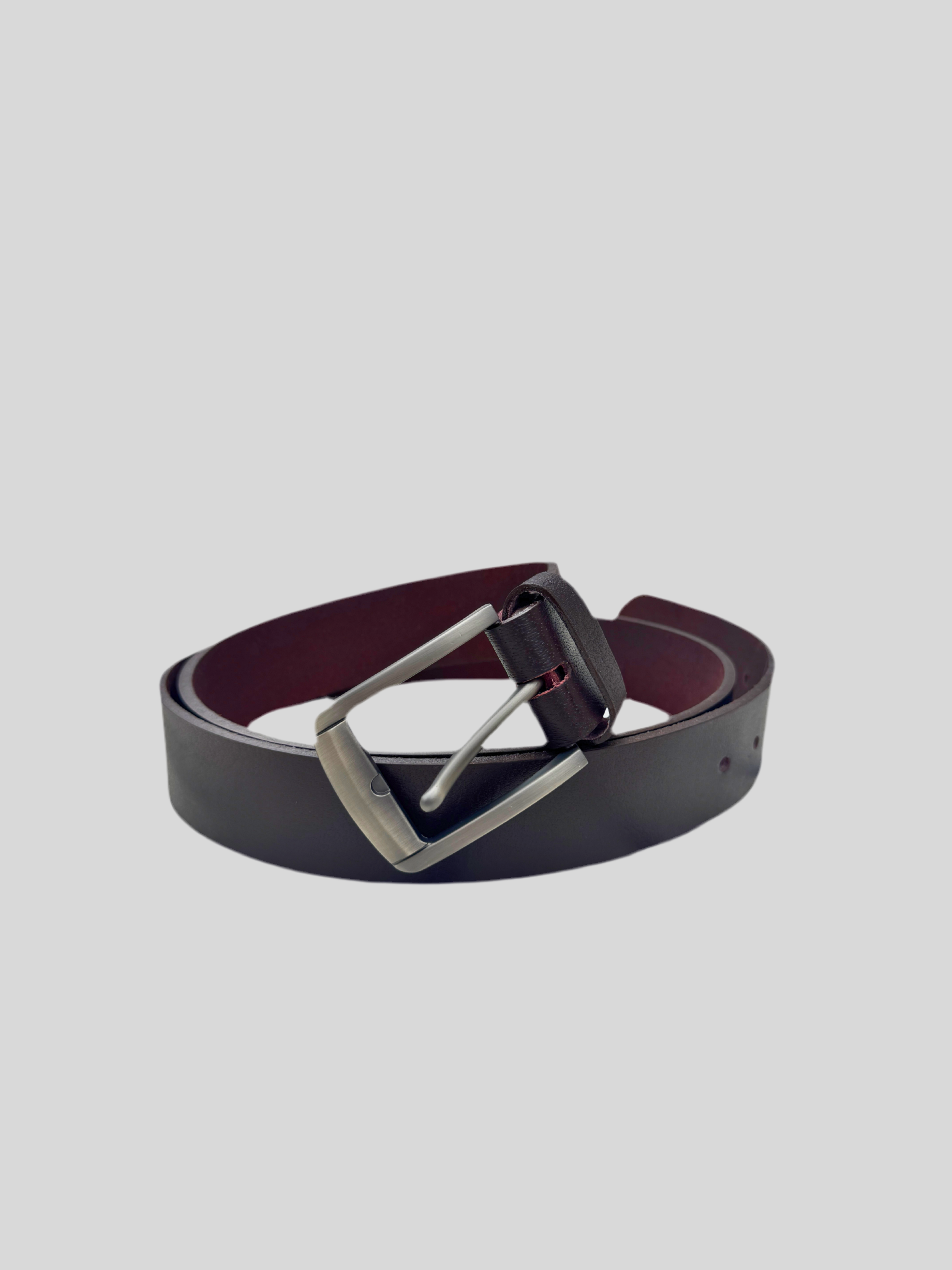 Premium Full-Grain Leather Belt – Dark Brown with Brushed Metal Buckle