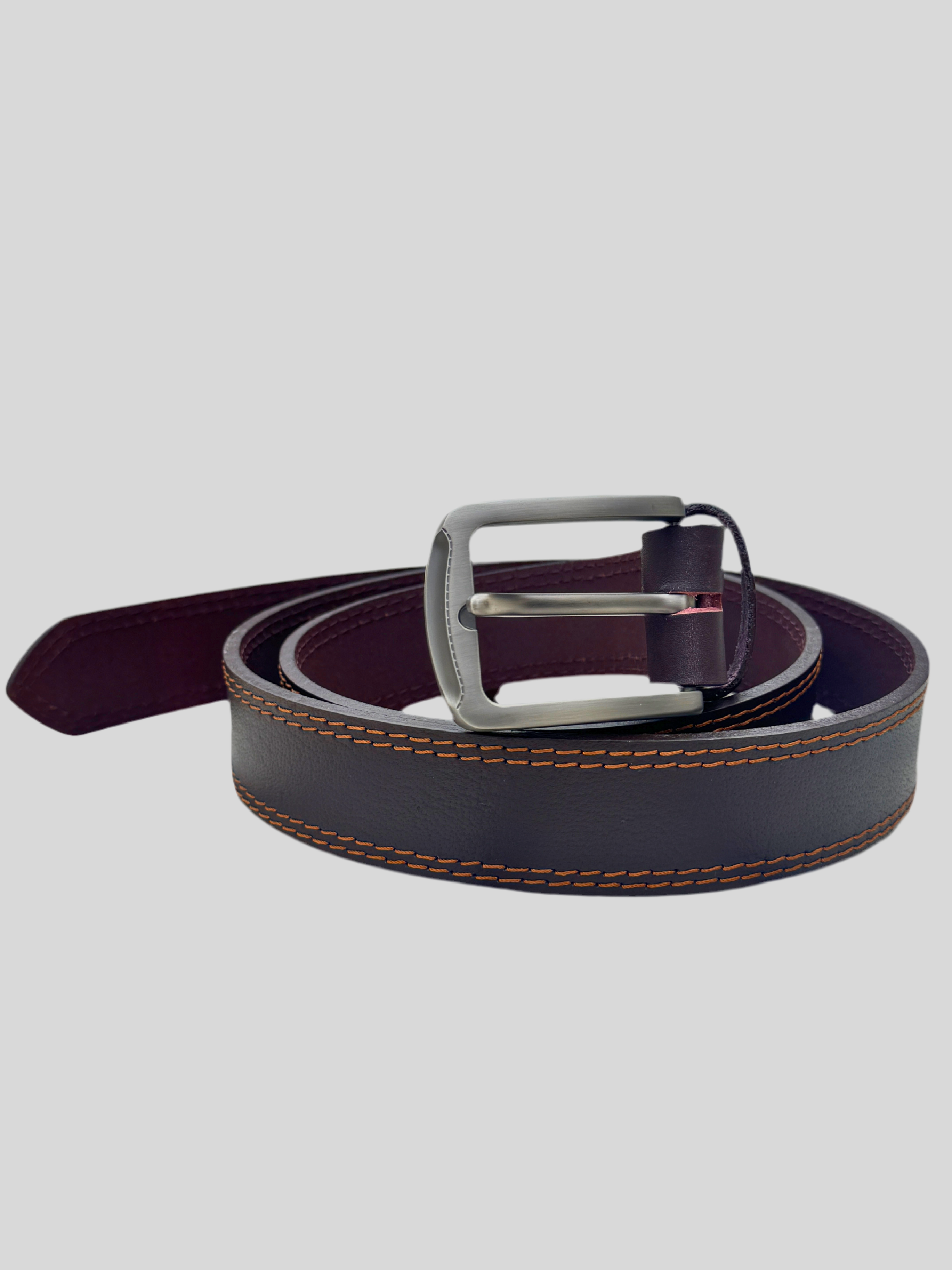 Premium Full-Grain Leather Belt – Dark Brown with Contrast Stitching