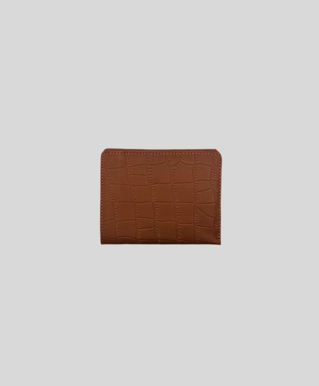 Tan Crocodile-Embossed Leather Bifold Wallet with Zipper & ID Window