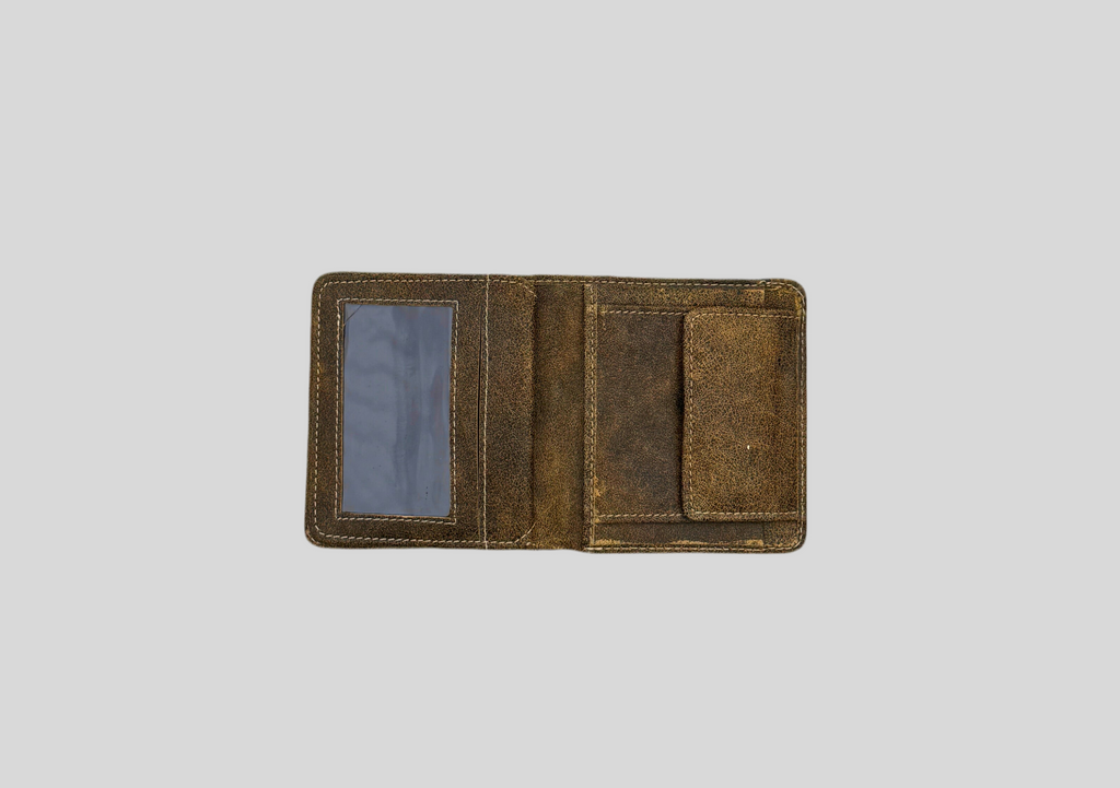 Vintage Distressed Leather Bifold Wallet with Coin Pocket