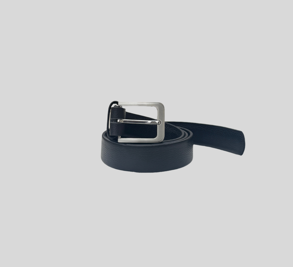 Premium Full-Grain Leather Belt – Black with Brushed Silver Buckle