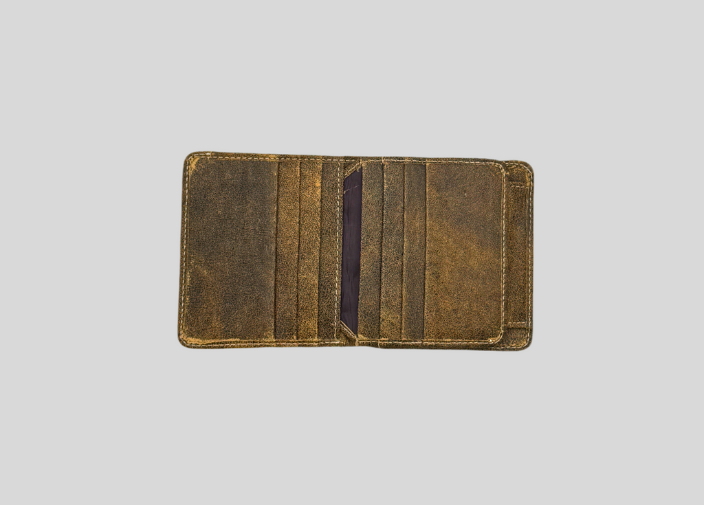 Vintage Distressed Leather Bifold Wallet with Coin Pocket