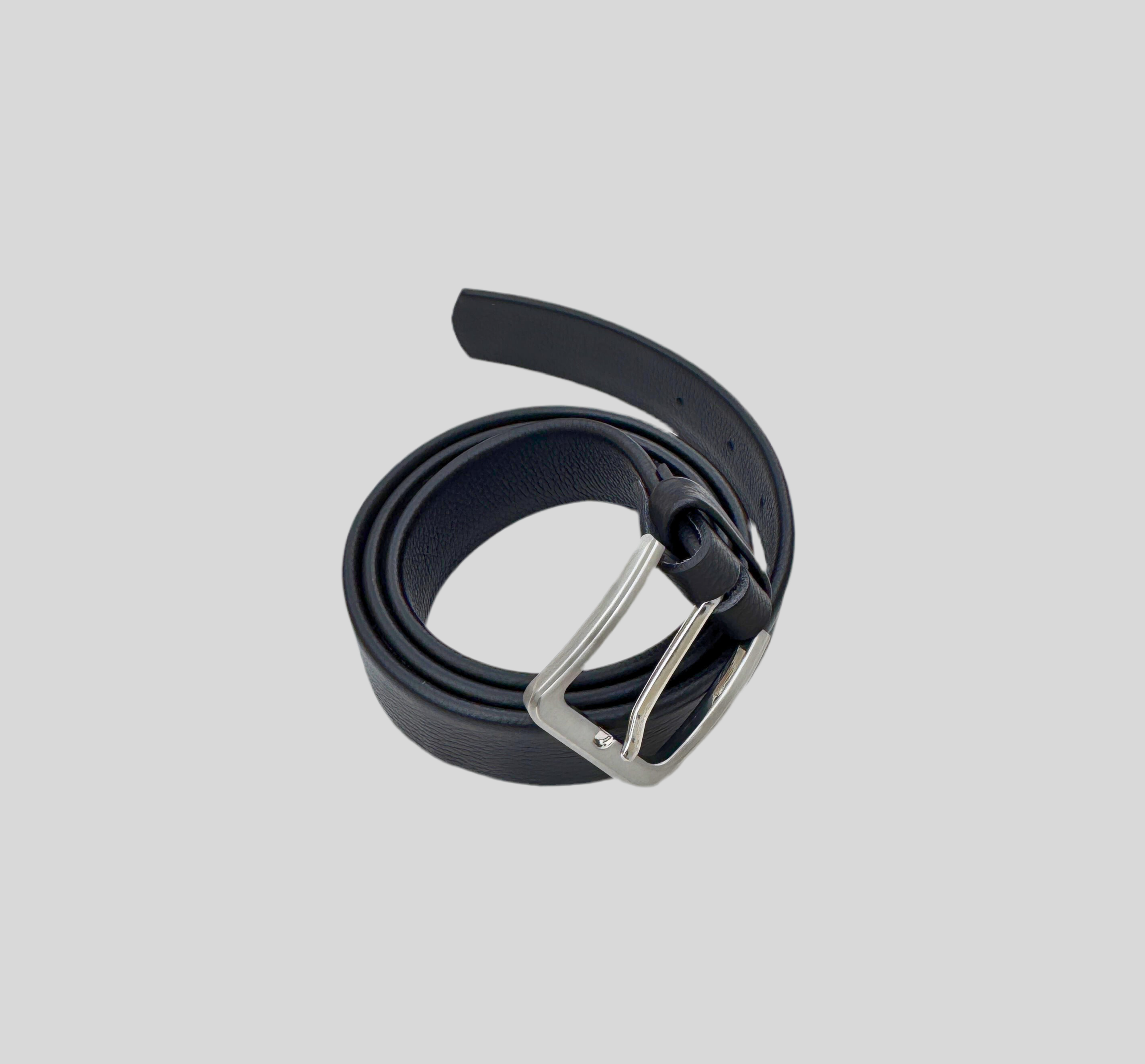 Premium Full-Grain Leather Belt – Black with Brushed Silver Buckle