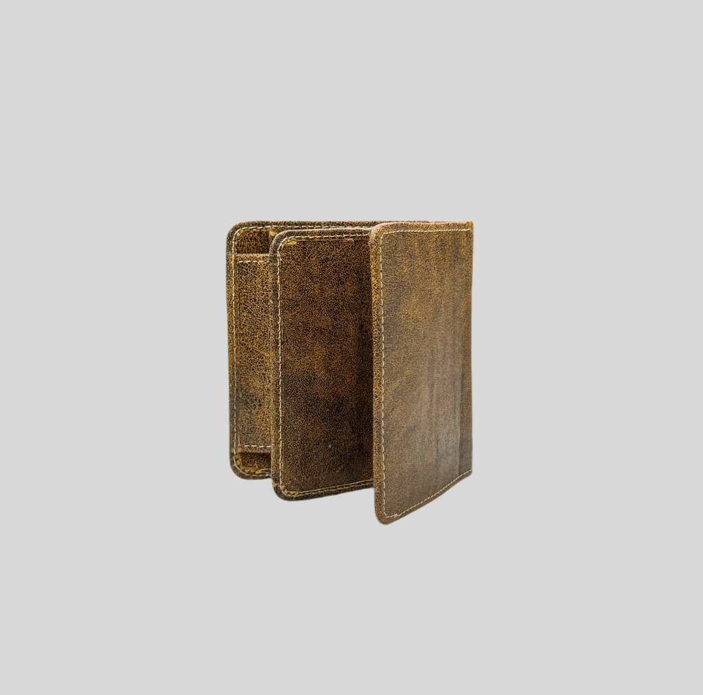 Vintage Distressed Leather Bifold Wallet with Coin Pocket